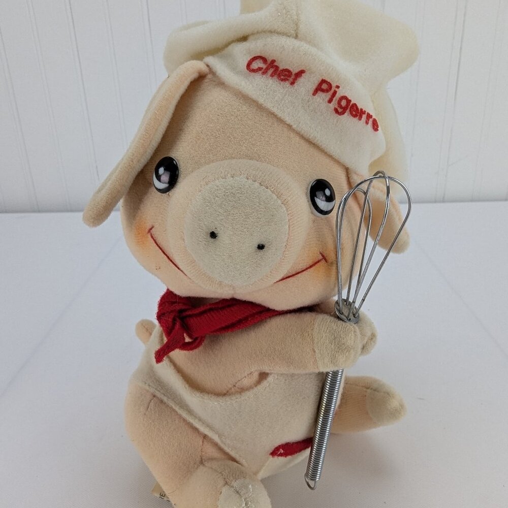 ITI Chef Pigerre Pig Plush 7" Stuffed Animal Wire Whisk 1982 Gourmet Cook in Hat